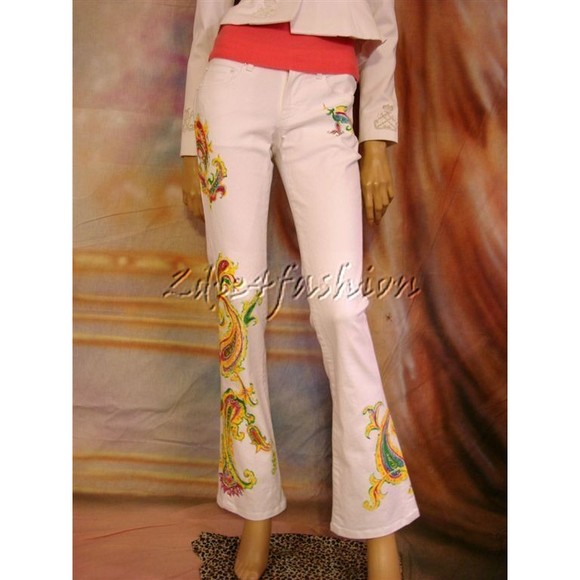 $1298 New RALPH LAUREN Painted Paisley White Low Rise Denim Cotton Jeans 31